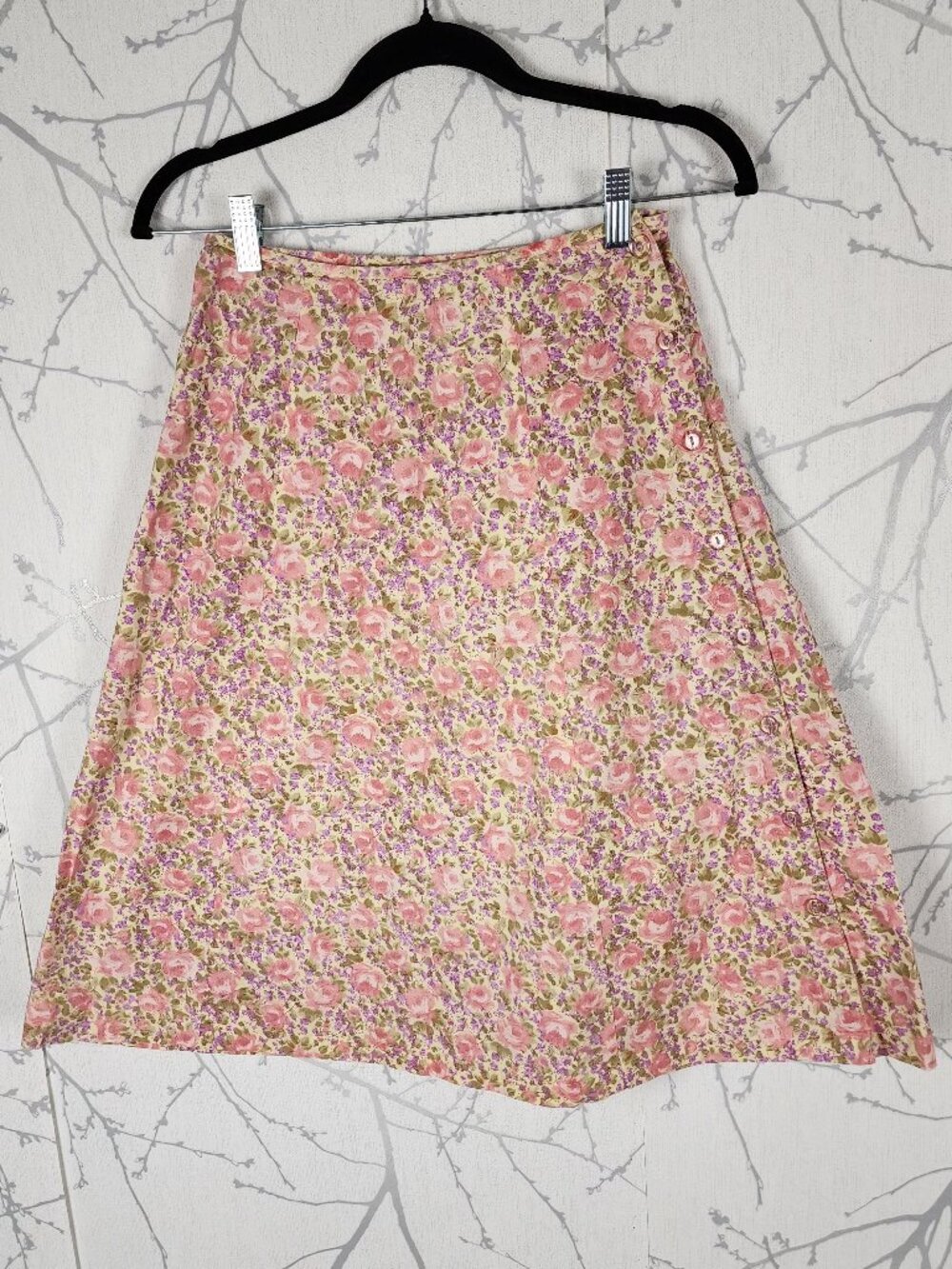 April Cornell VTG Pink Ditsy Floral Cotton Knee Length Skirt